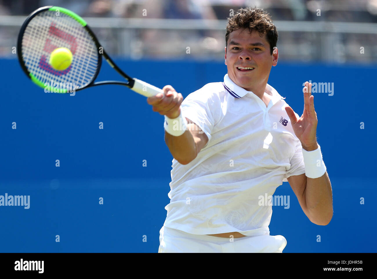 Le Milos Raonic pendant deux jours de l'AEGON Championships 2017 au Queen's Club de Londres. Banque D'Images