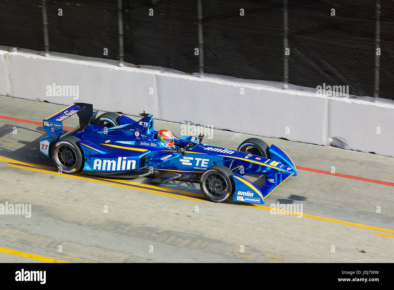 E Formule Voiture de course zéro émission au Long Beach Formule E Grand Prix Race pratique. Banque D'Images