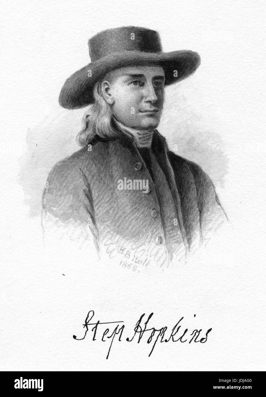 Portrait gravé de Stephen Hopkins, signataire de la Déclaration d'indépendance qui ont servi quatre lorsque les conditions que le gouverneur de la colonie de Rhode Island, 1868. À partir de la Bibliothèque publique de New York. Banque D'Images