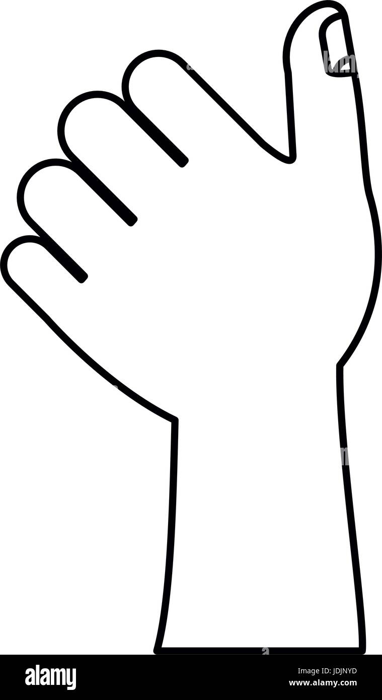 Fond blanc avec monochrome silhouette de main gauche thumb up Illustration de Vecteur