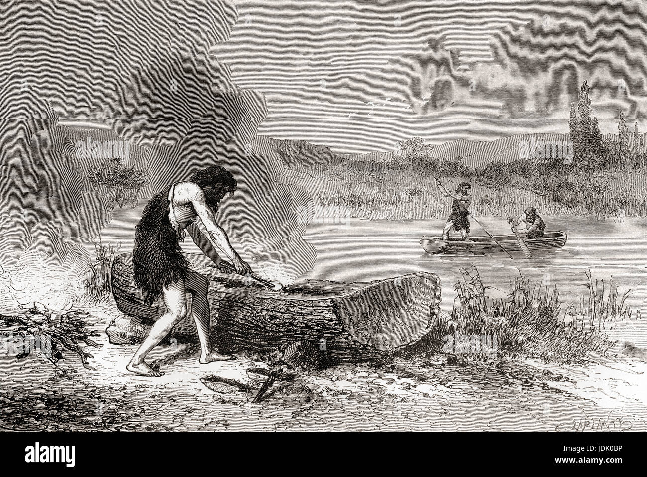 Les premiers navigateurs au cours de l'âge néolithique aka New Stone Age ou l'âge de la pierre polie. À partir de l'homme primitif, publié en 1870. Banque D'Images Les premiers navigateurs au cours de l'âge néolithique aka New Stone Age ou l'âge de la pierre polie. À partir de l'homme primitif, publié en 1870. Banque D'Images