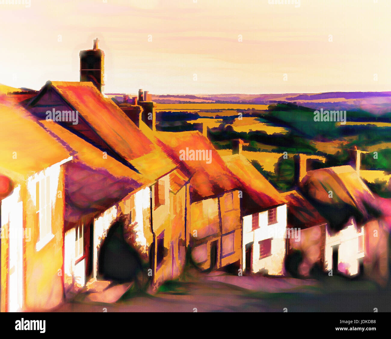 L'ART NUMÉRIQUE : Gold Hill au Shaftesbury, dans le Dorset, Angleterre Banque D'Images