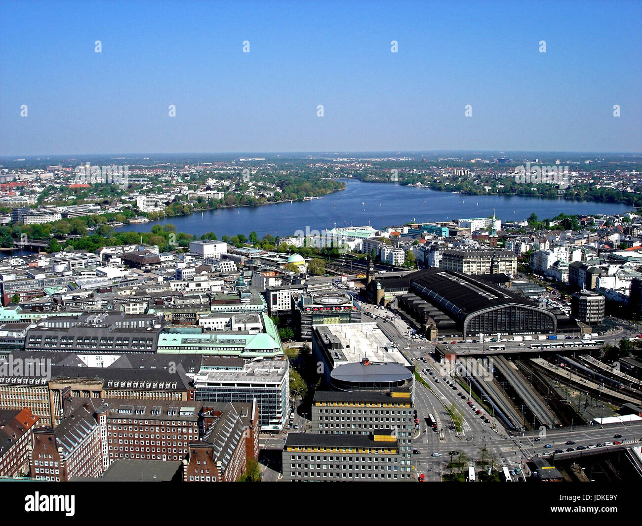 L'Allemagne, la ville, la gare centrale, le lac Alster extérieur, photo aérienne, France, ville, Hauptbahnhof, Aussenalster, Luftaufnahme Banque D'Images