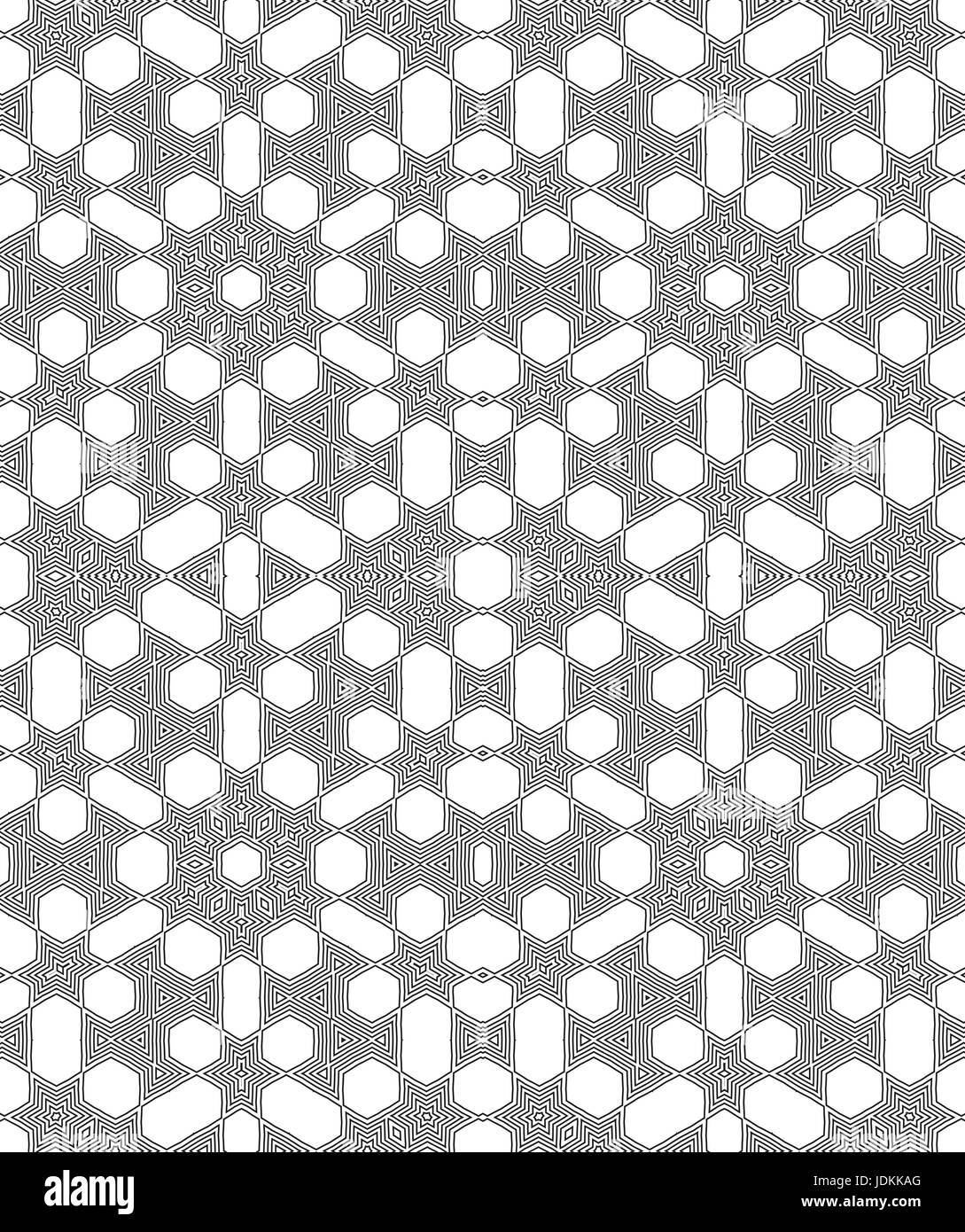 Motif linéaire d'ornement. Vector illustration détaillée. Seamless texture noir et blanc. Élément de design Mandala Illustration de Vecteur