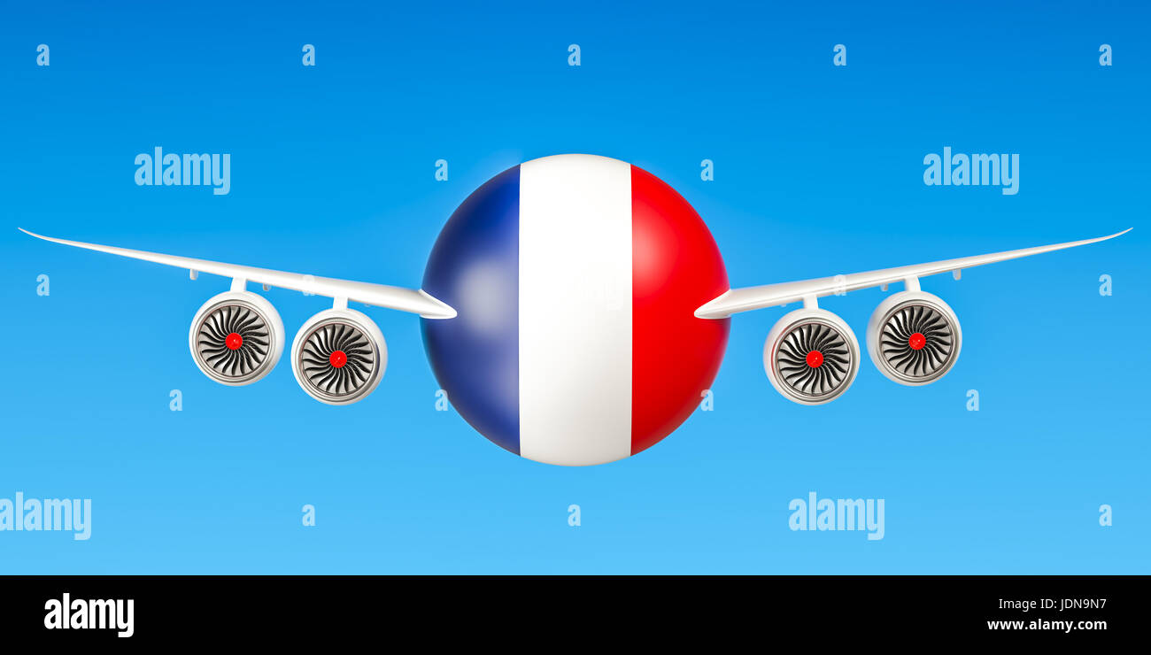 Compagnies aériennes françaises et du vol, les vols pour la France concept. Le rendu 3D Banque D'Images