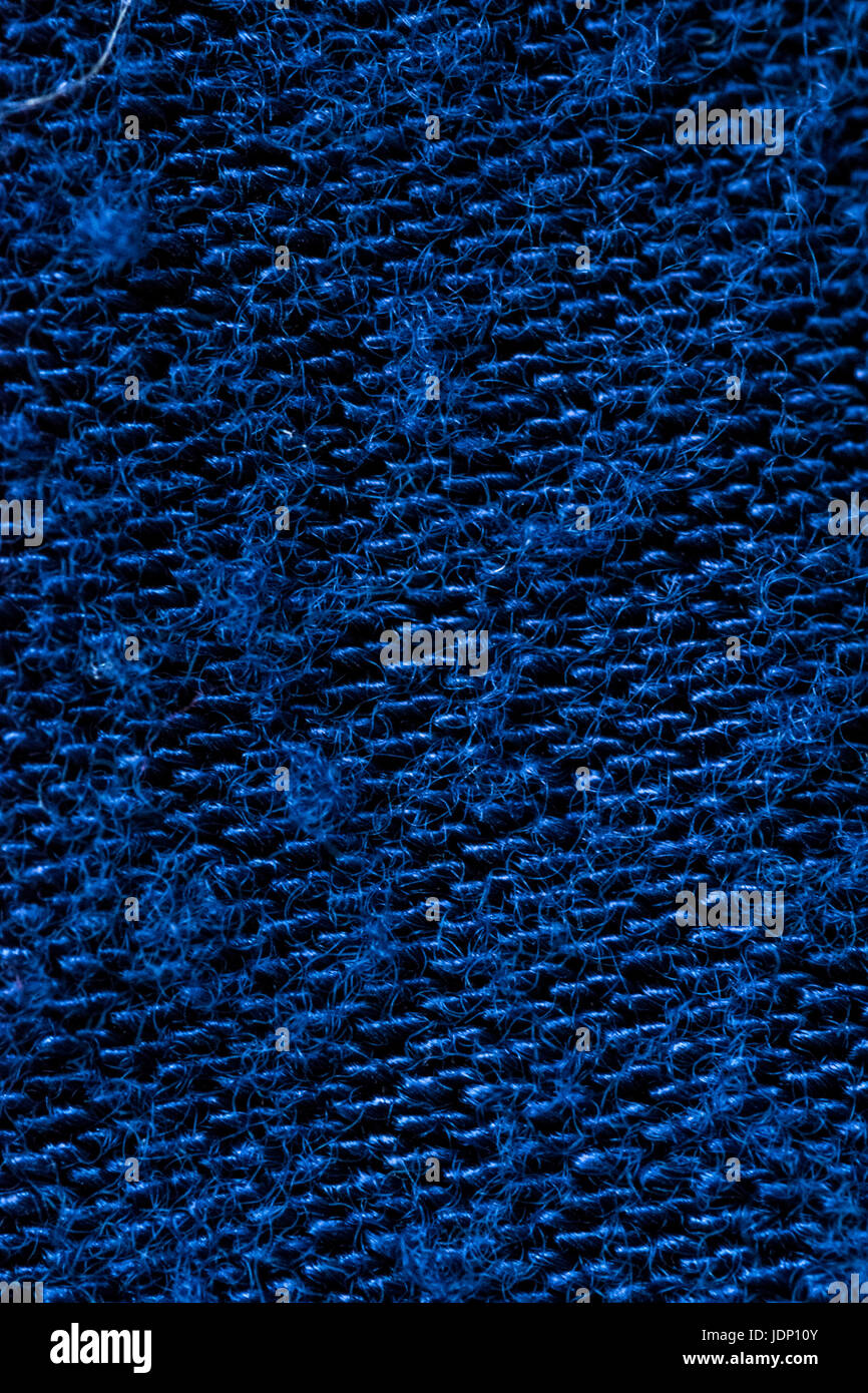 La laine bleu motif textile, habillement macro Banque D'Images
