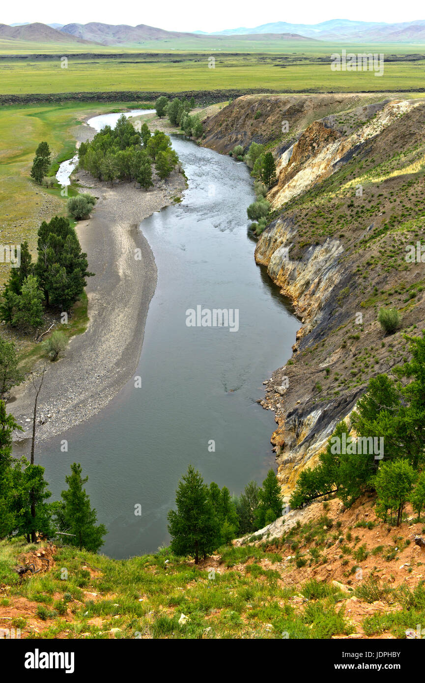 Sur le cours supérieur de la rivière Orchon Orchon, vallée, Mongolie Banque D'Images