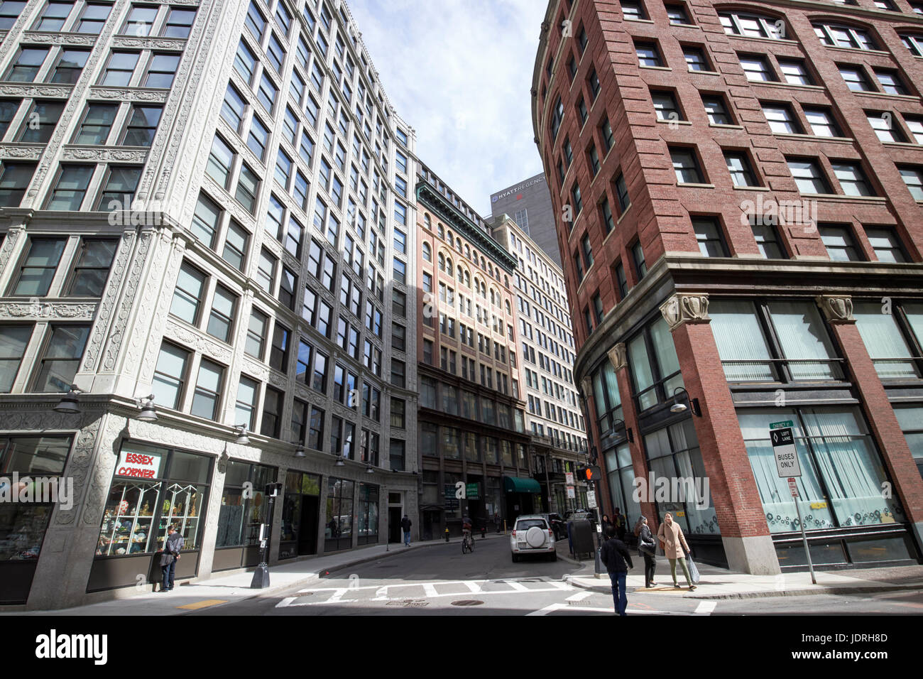 Jonction de panneaux chauncy street et essex street dans le vieux quartier historique de Boston USA Banque D'Images