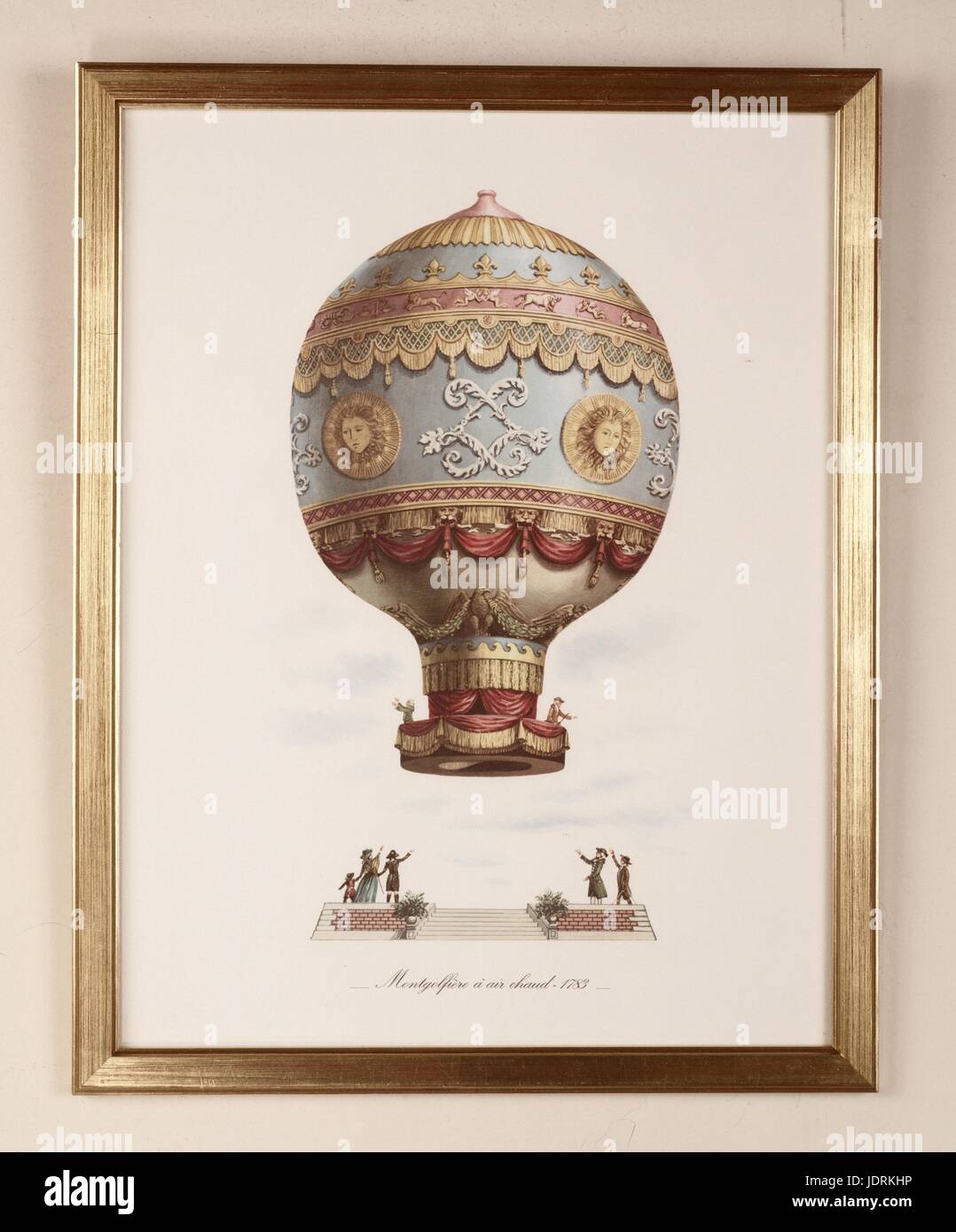 Ballon à air chaud 1783 Lithographie encadrée (44 x 34 cm) Collection Muller-Quênot Banque D'Images