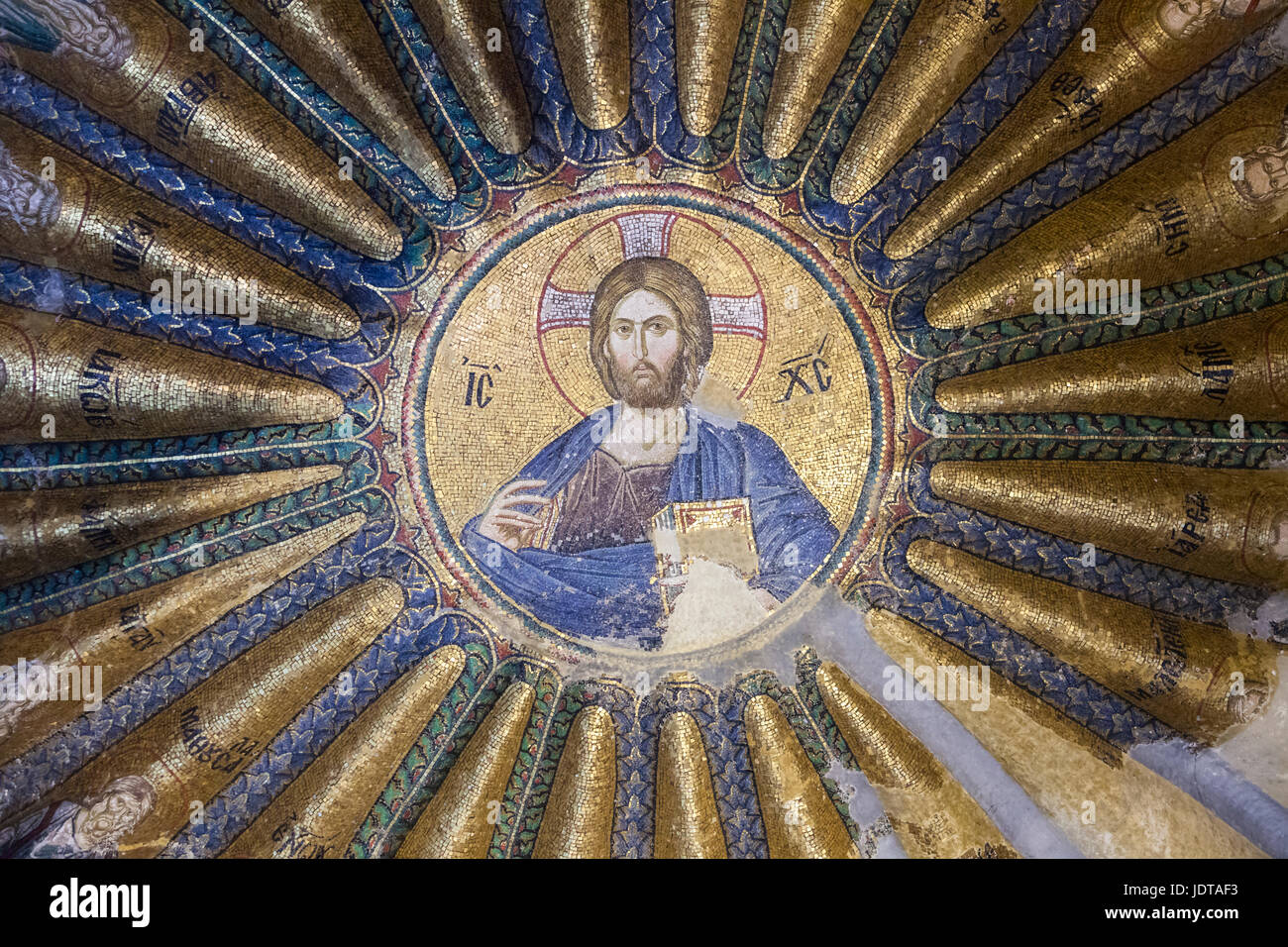 Mosaïque de Christ Pantocrator, coupole sud du narthex intérieur, Chora church, Istanbul, Turquie Banque D'Images