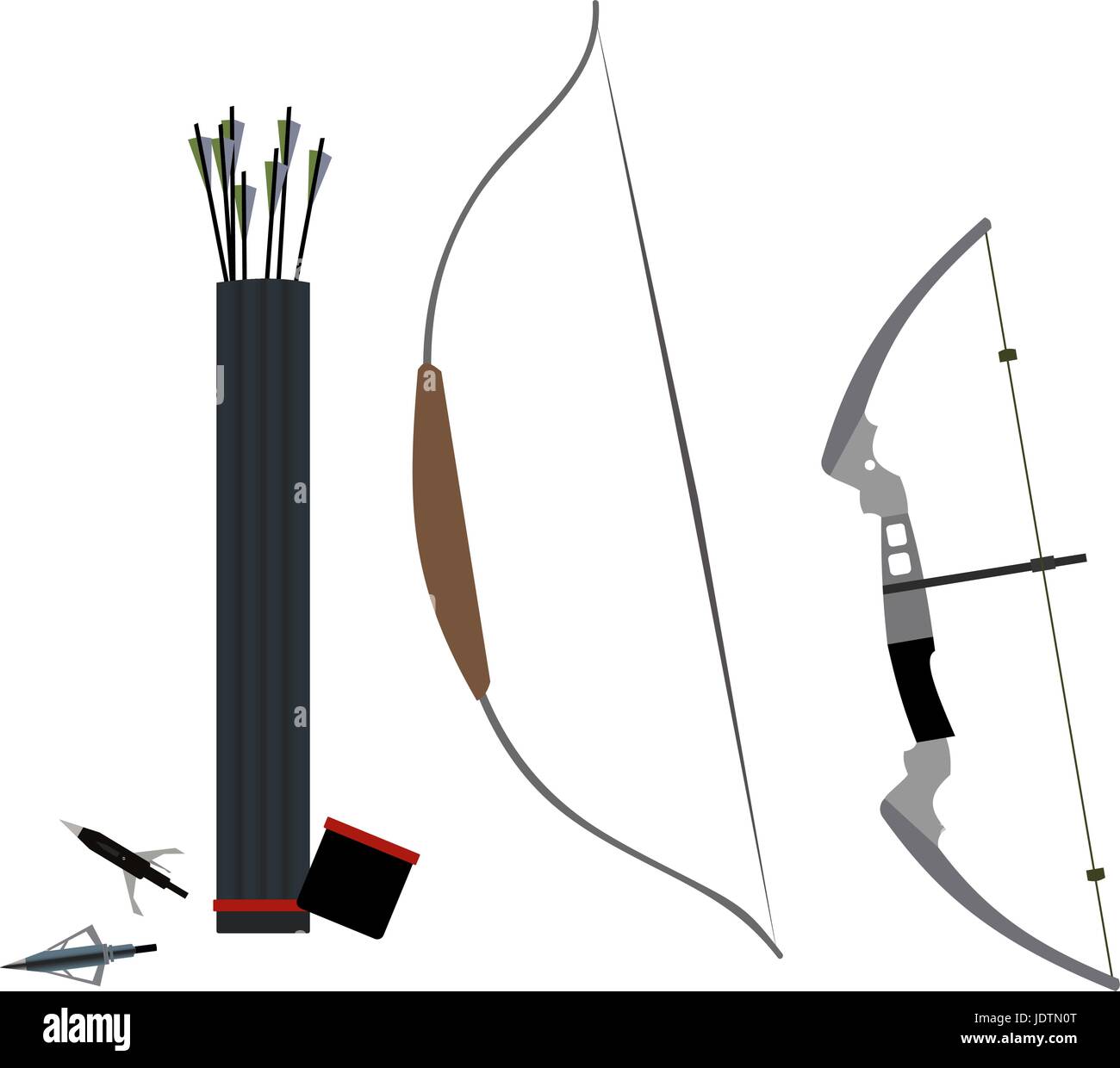 Ensemble d'arcs, flèches et carquois de flèches. Vector illustration. Illustration de Vecteur