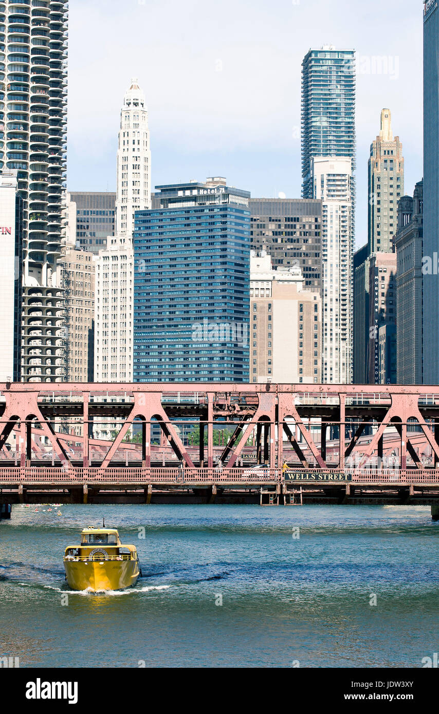 Wells Street Bridge, la boucle, le centre-ville de Chicago, Illinois, États-Unis Banque D'Images