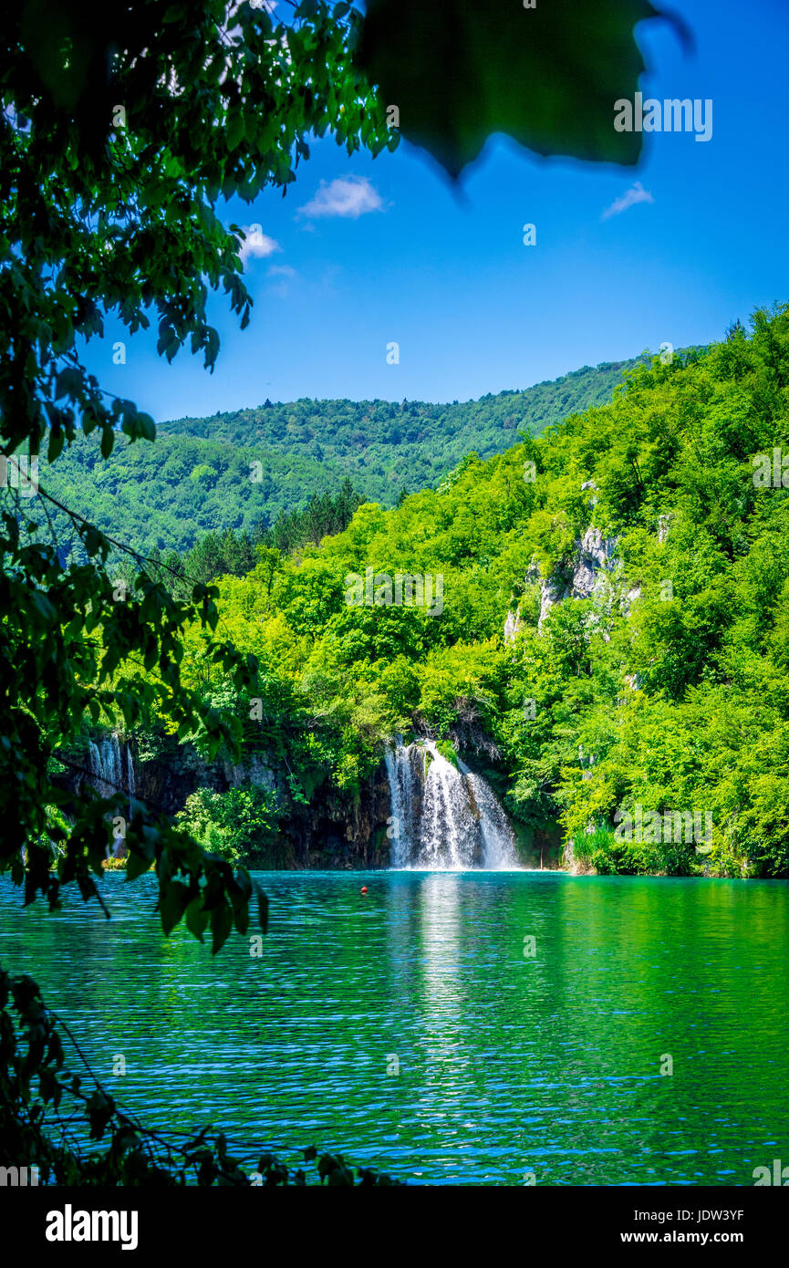 L'une des nombreuses cascades dans le parc national des Lacs de Plitvice Banque D'Images