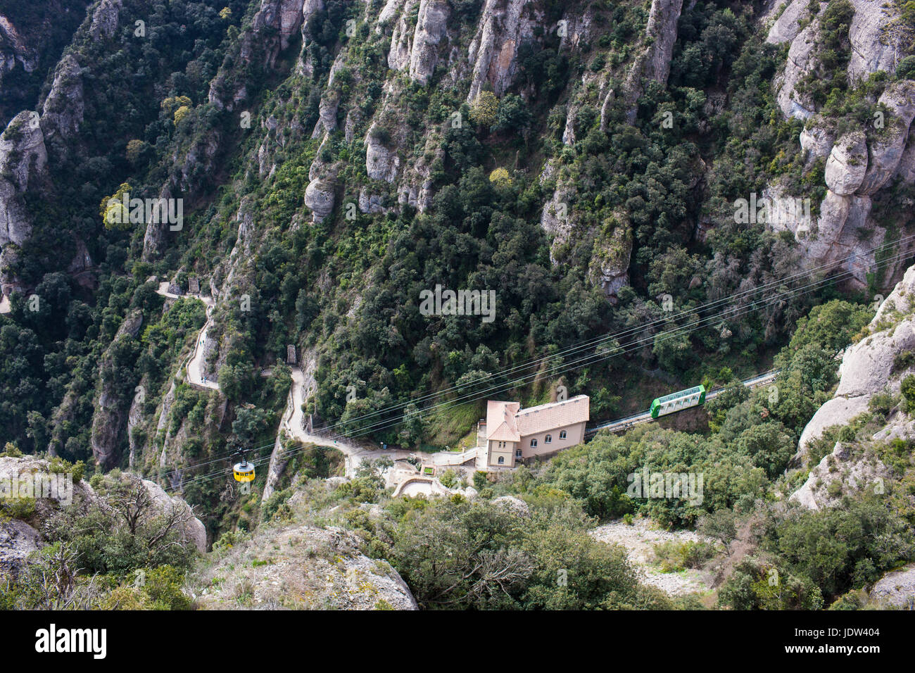 Télécabine sur la façon de monastère Santa Maria de Montserrat, en Catalogne, Espagne Banque D'Images