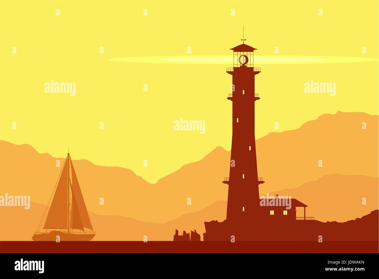 Paysage avec Lighthouse Illustration de Vecteur
