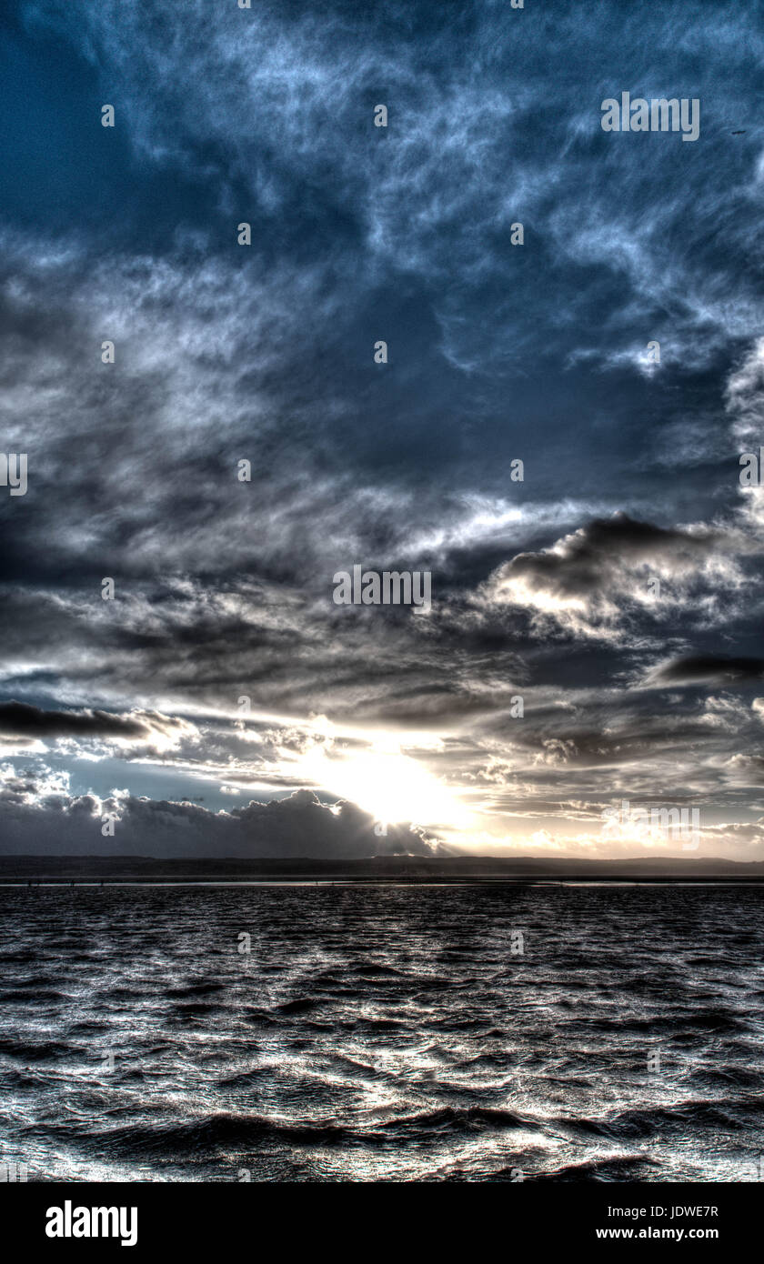 Marine Lake West Kirby Wirral Sunset HDR Banque D'Images