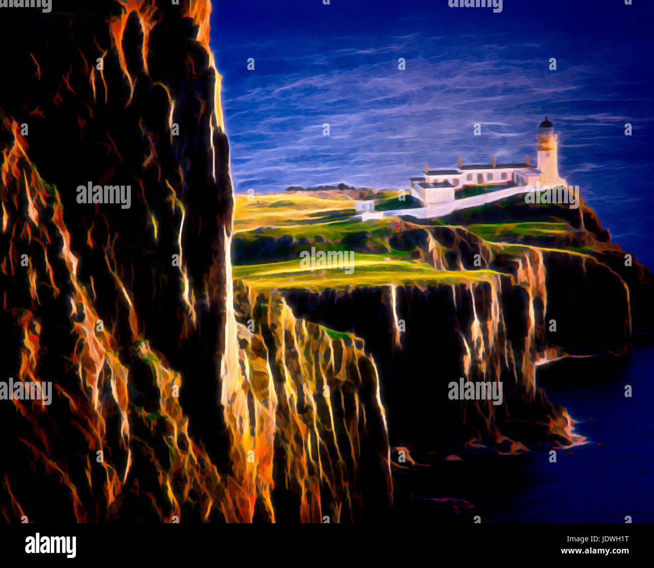 Peinture numérique : Neist Point Lighthouse sur l'île de Skye, Écosse Banque D'Images