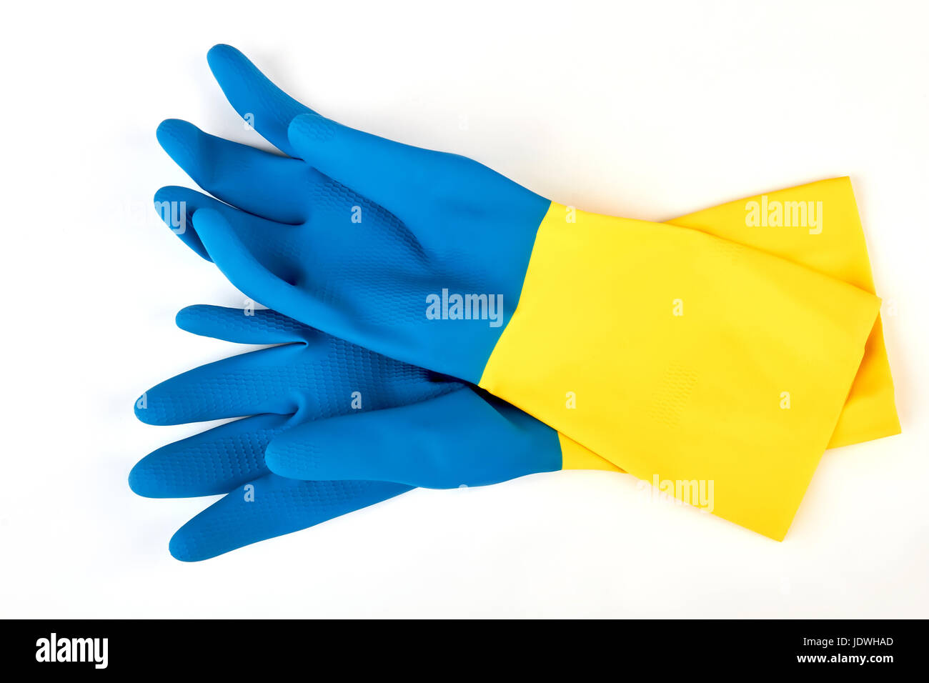 Deux gants sanitaires, fond blanc. Banque D'Images