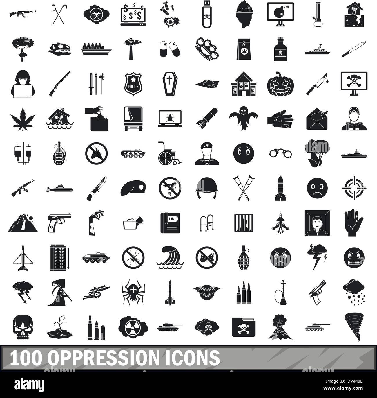 L'oppression 100 icons set, le style simple Illustration de Vecteur