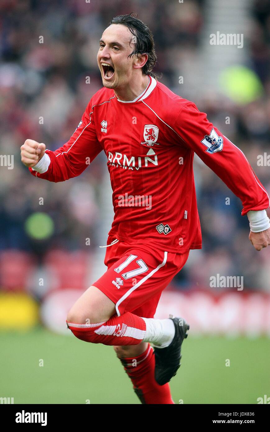 TUNCAY SANLI CÉLÈBRE BUT MIDDLESBROUGH V DERBY STADE RIVERSIDE MIDDLESBROUGH ANGLETERRE 22 Mars 2008 Banque D'Images