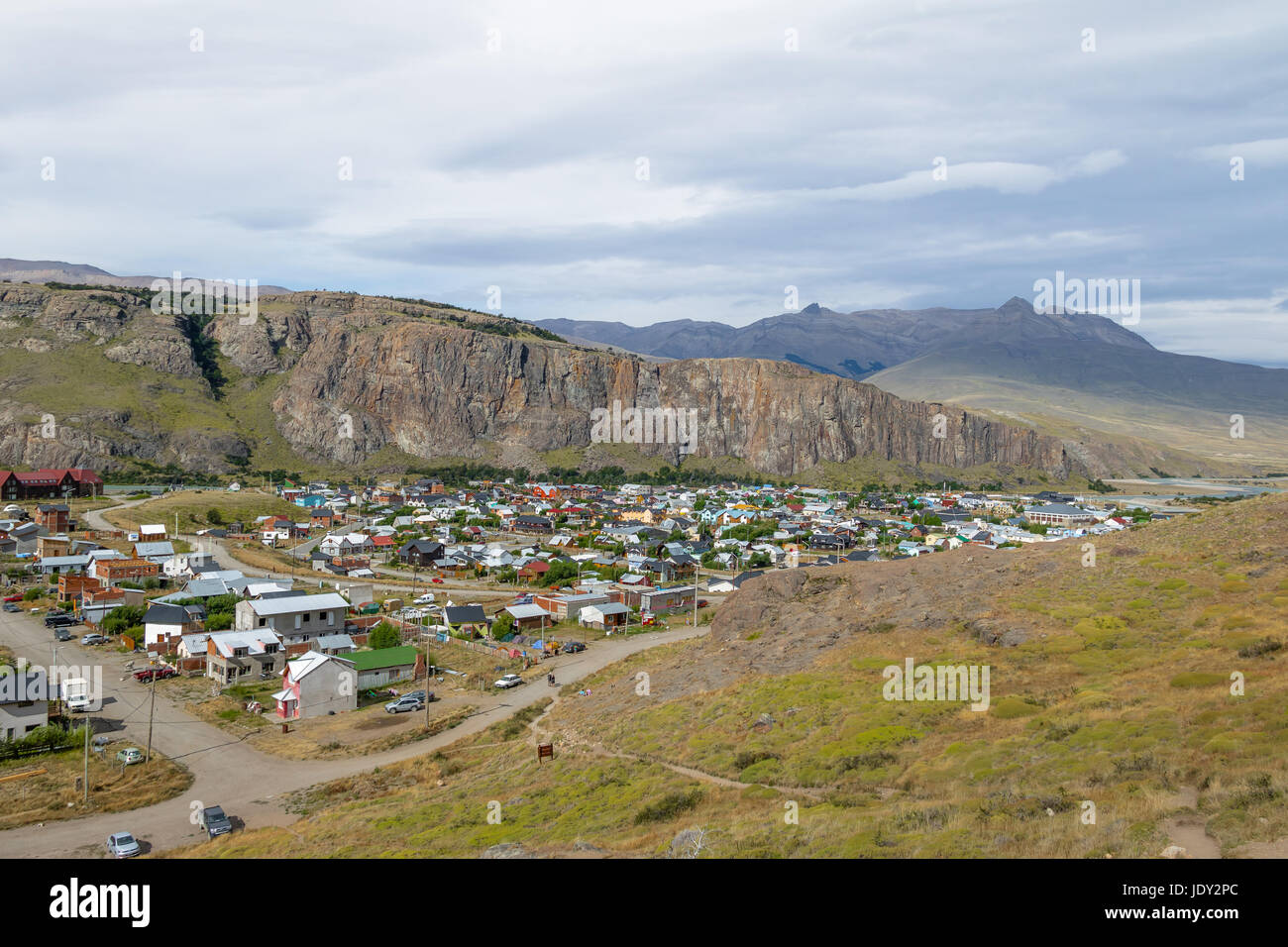 El Chalten village vue aérienne en Patagonie - El Chalten, Argentine Banque D'Images