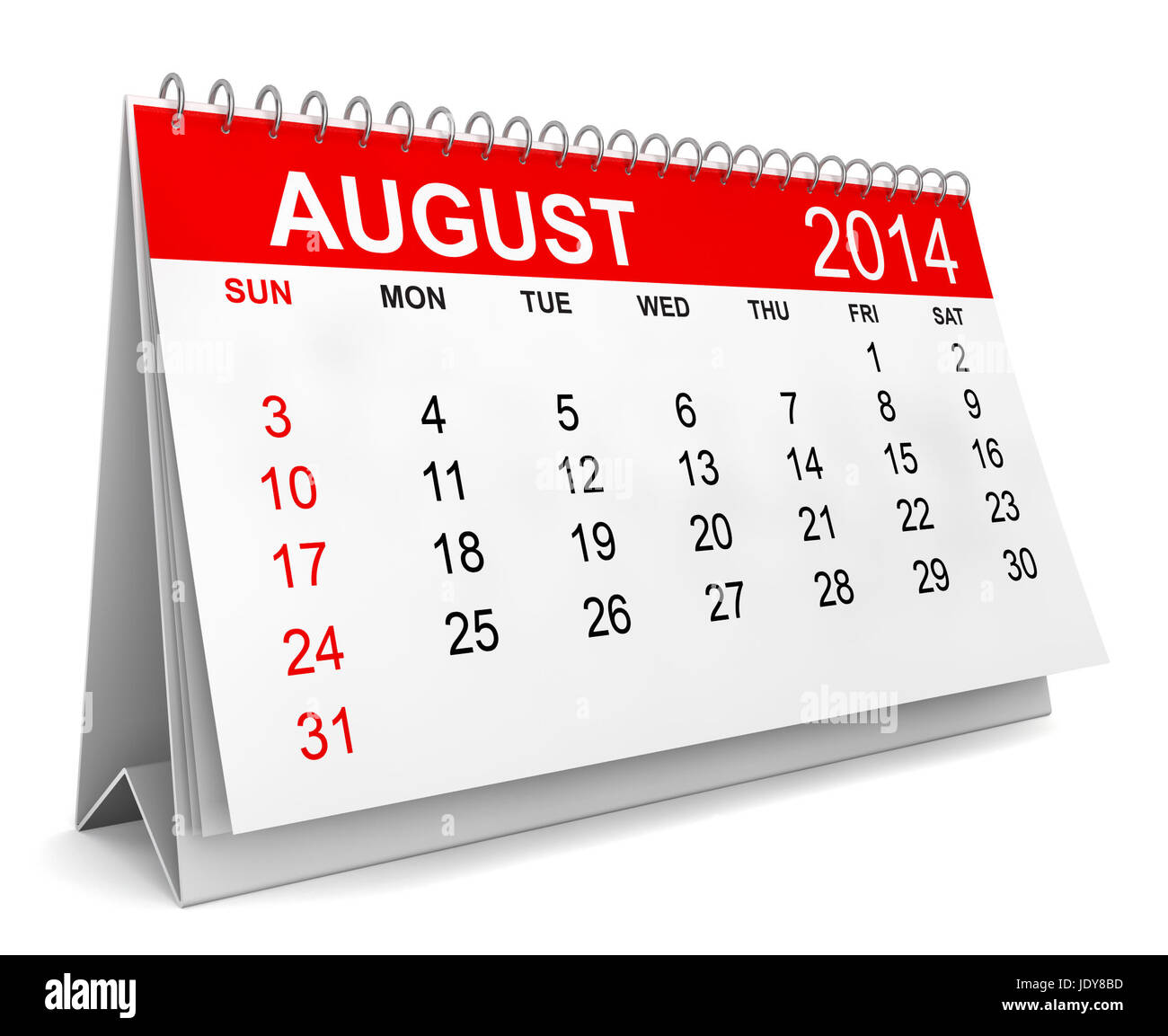 Calendrier 2014. Semaine commence avec le dimanche. 3d illustration sur fond blanc Banque D'Images