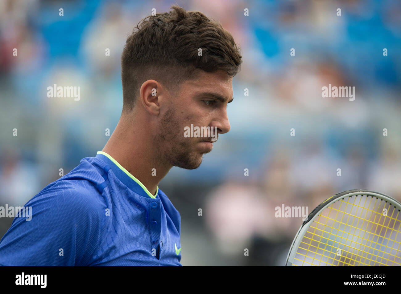 Le Queen's Club, London, UK. 22 juin 2017. Jour 4 de l'Aegon Tennis Championships 2017 dans l'ouest de Londres, Daniil Medvedev (RUS) v Thanasi Kokkinakis (AUS), remportant en deux ensembles. Credit : Malcolm Park / Alamy Live News Banque D'Images