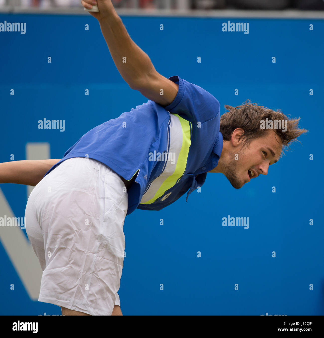 Le Queen's Club, London, UK. 22 juin 2017. Jour 4 de l'Aegon Tennis Championships 2017 dans l'ouest de Londres, Daniil Medvedev (RUS) v Thanasi Kokkinakis (AUS), remportant en deux ensembles. Credit : Malcolm Park / Alamy Live News Banque D'Images