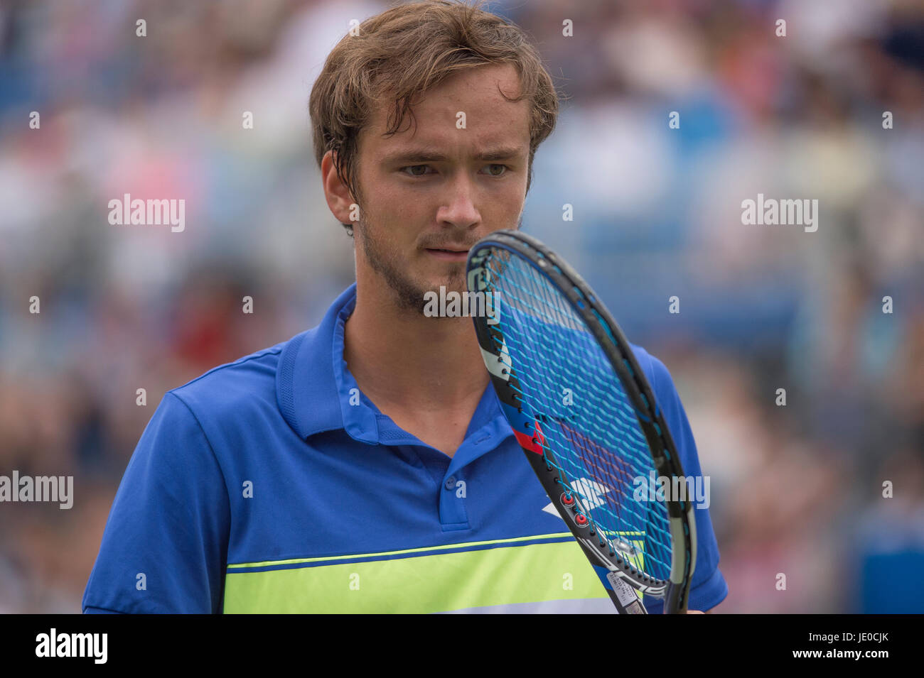 Le Queen's Club, London, UK. 22 juin 2017. Jour 4 de l'Aegon Tennis Championships 2017 dans l'ouest de Londres, Daniil Medvedev (RUS) v Thanasi Kokkinakis (AUS), remportant en deux ensembles. Credit : Malcolm Park / Alamy Live News Banque D'Images