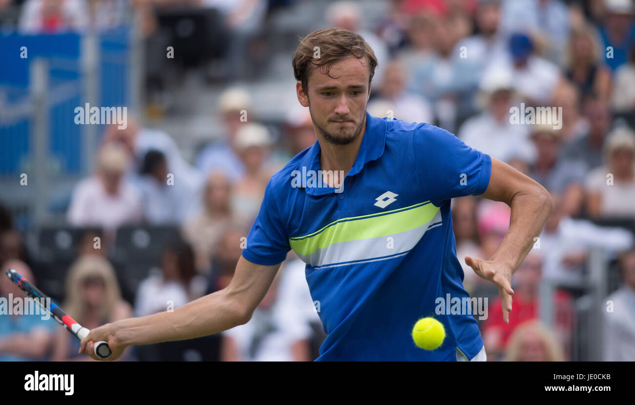 Le Queen's Club, London, UK. 22 juin 2017. Jour 4 de l'Aegon Tennis Championships 2017 dans l'ouest de Londres, Daniil Medvedev (RUS) v Thanasi Kokkinakis (AUS), remportant en deux ensembles. Credit : Malcolm Park / Alamy Live News Banque D'Images