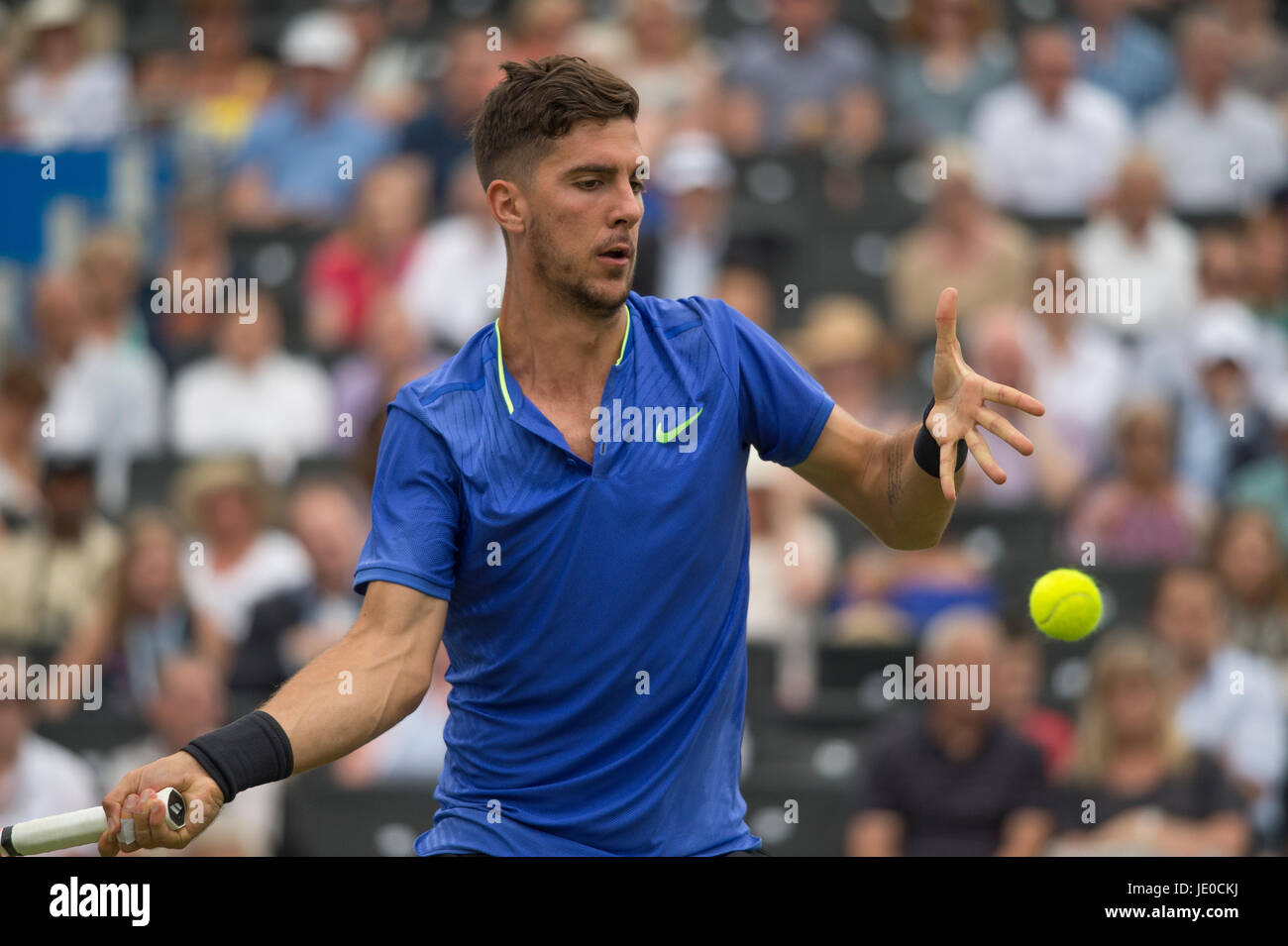Le Queen's Club, London, UK. 22 juin 2017. Jour 4 de l'Aegon Tennis Championships 2017 dans l'ouest de Londres, Daniil Medvedev (RUS) v Thanasi Kokkinakis (AUS), remportant en deux ensembles. Credit : Malcolm Park / Alamy Live News Banque D'Images