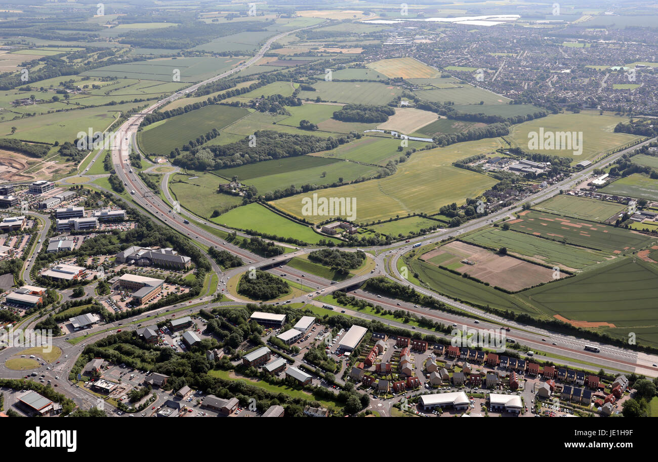 Vue aérienne de la sortie 46 de la M1 à Swillington, Leeds, Royaume-Uni Banque D'Images