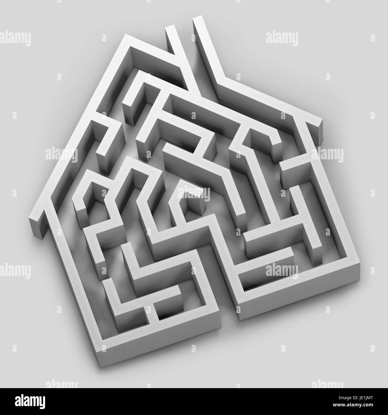 Illustration numérique d'un labyrinthe en forme de maison. Banque D'Images