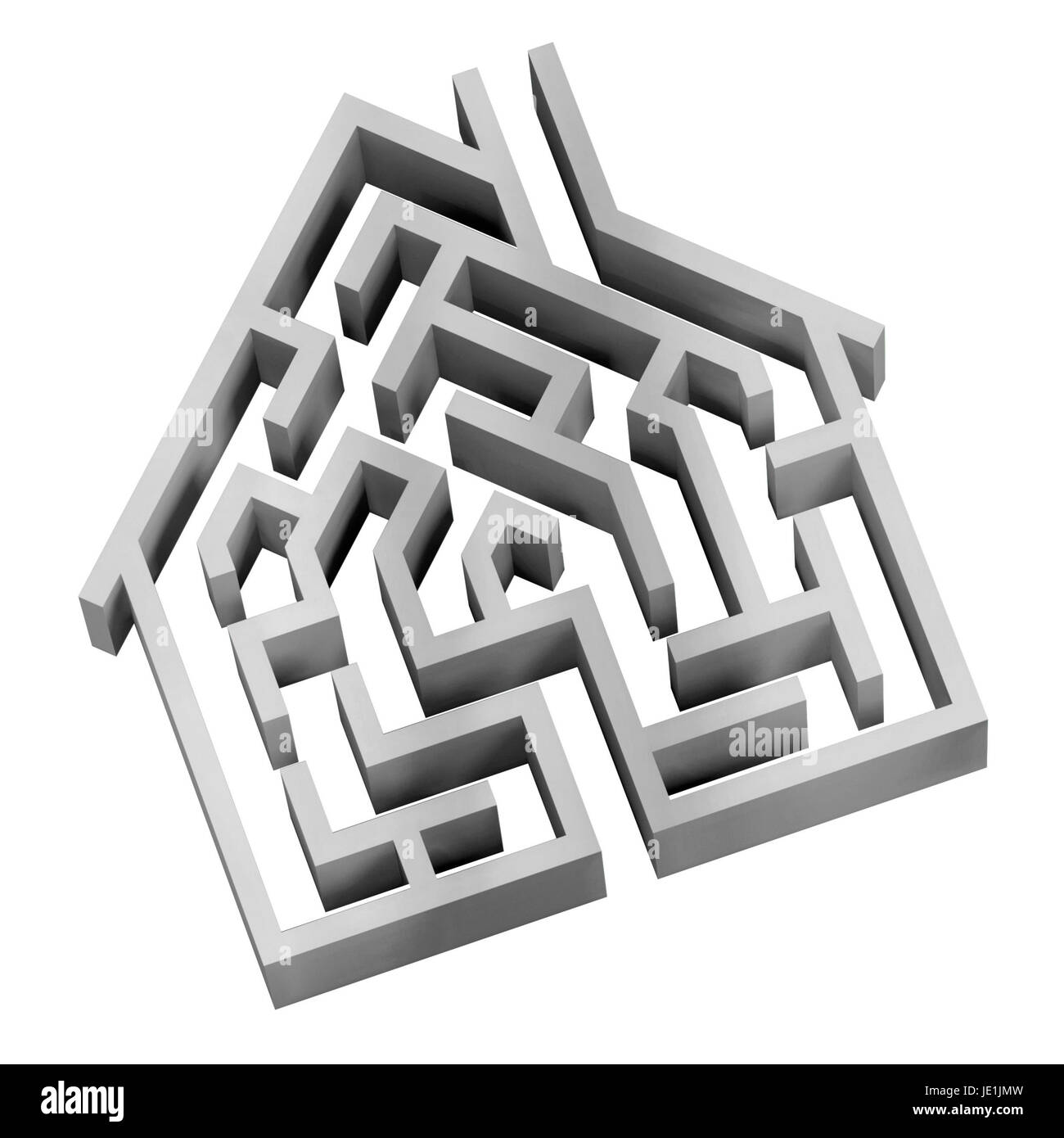 Illustration numérique d'un labyrinthe en forme de maison. Banque D'Images