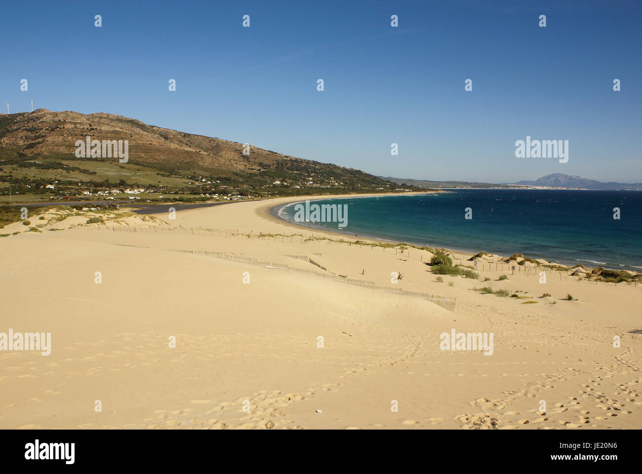 Belle vue sur la plage et l'océan, l'Espagne, Tarifa Banque D'Images