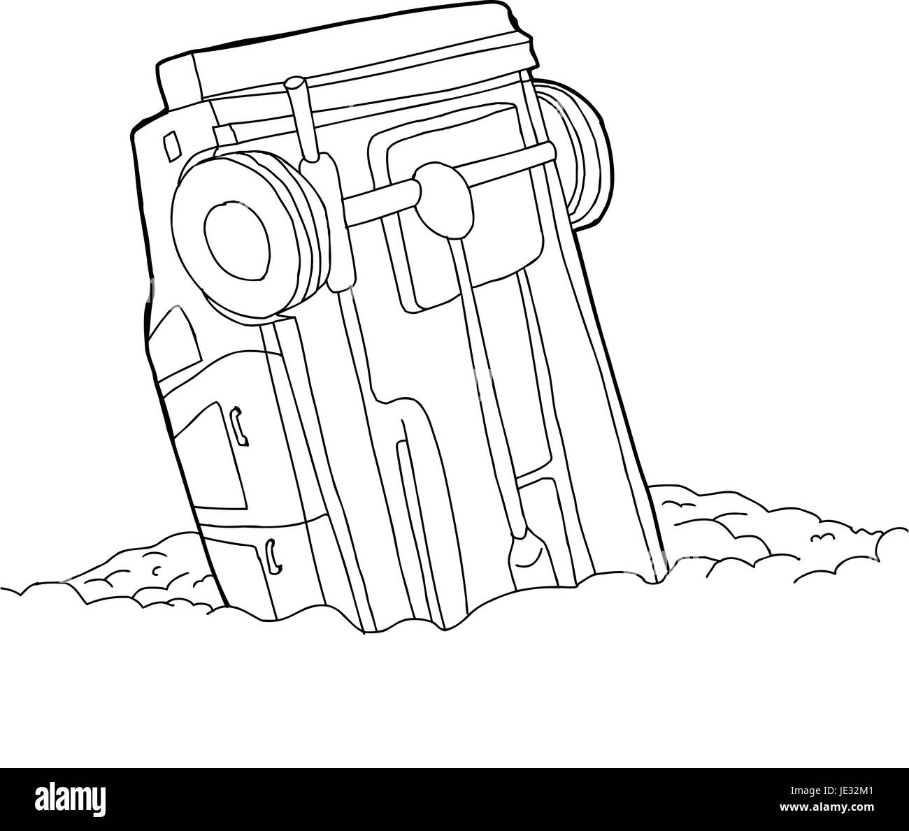 Caricature de contour unique voiture coincé dans la masse Banque D'Images