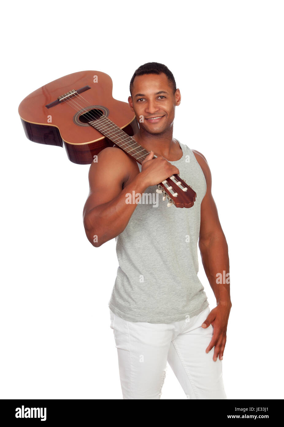 Les hommes d'Amérique latine avec une guitare isolé sur fond blanc Banque D'Images