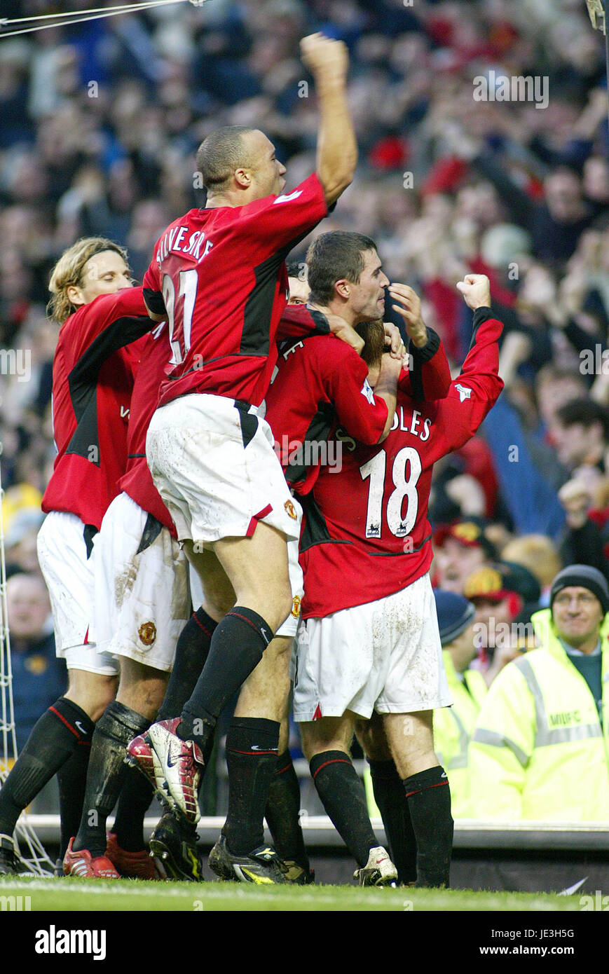 MANCHESTER UTD UNITED CÉLÉBRER OBJECTIF V SUNDERLAND OLD TRAFFORD MANCESTER 01 Janvier 2003 Banque D'Images