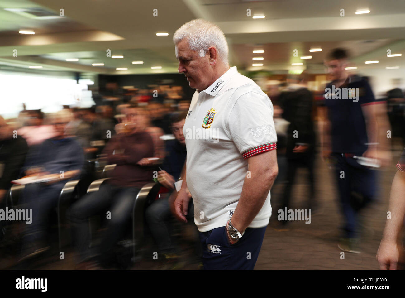 Les Lions britanniques et irlandais l'entraîneur Warren Gatland lors de la conférence de presse le stade QBE, Auckland. Banque D'Images
