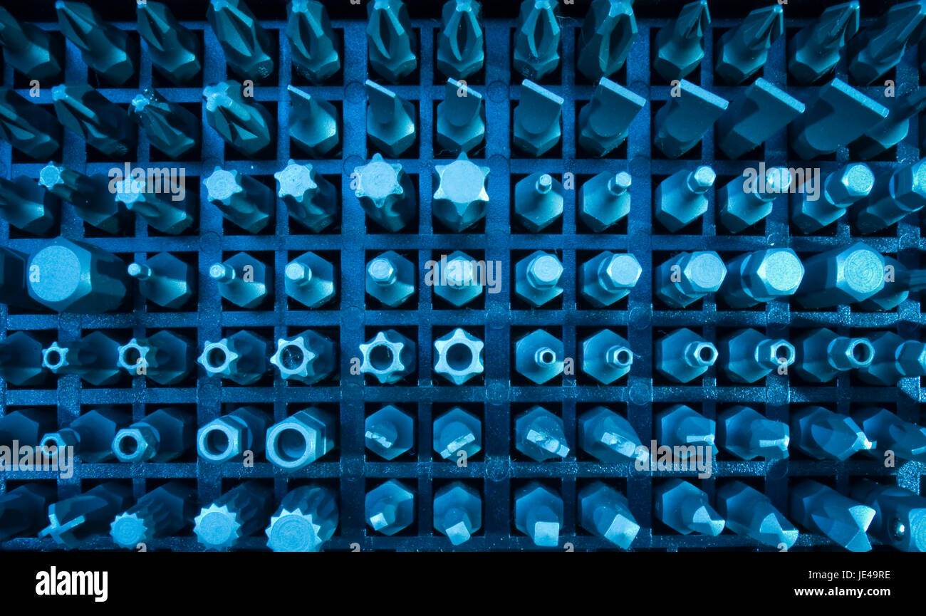 Unterschiedlichste Schrauben-Bits getont in Set blau Banque D'Images