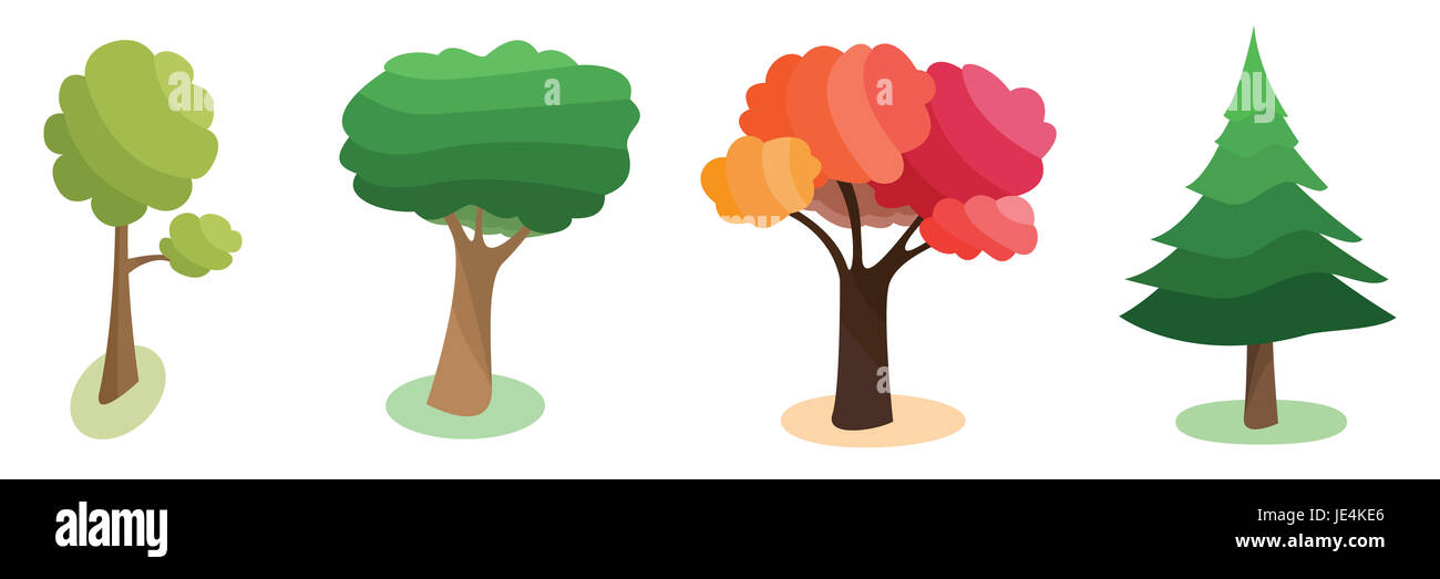 Cartoon style arbres ombragés représentant les quatre saisons Banque D'Images