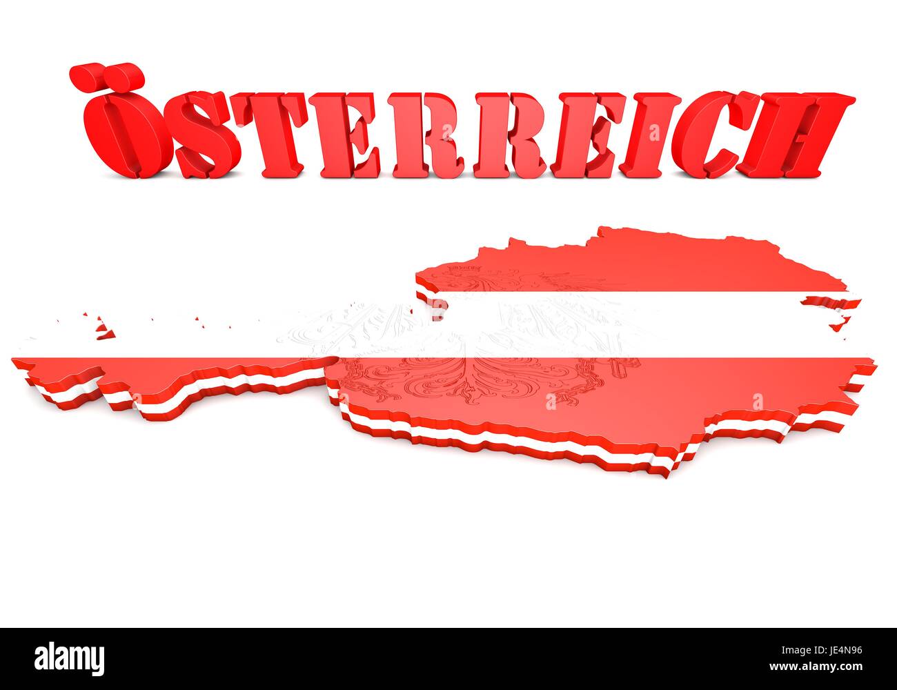 Illustration 3D de la carte de l'Autriche avec drapeau et d'armoiries Banque D'Images Illustration 3D de la carte de l'Autriche avec drapeau et d'armoiries Banque D'Images