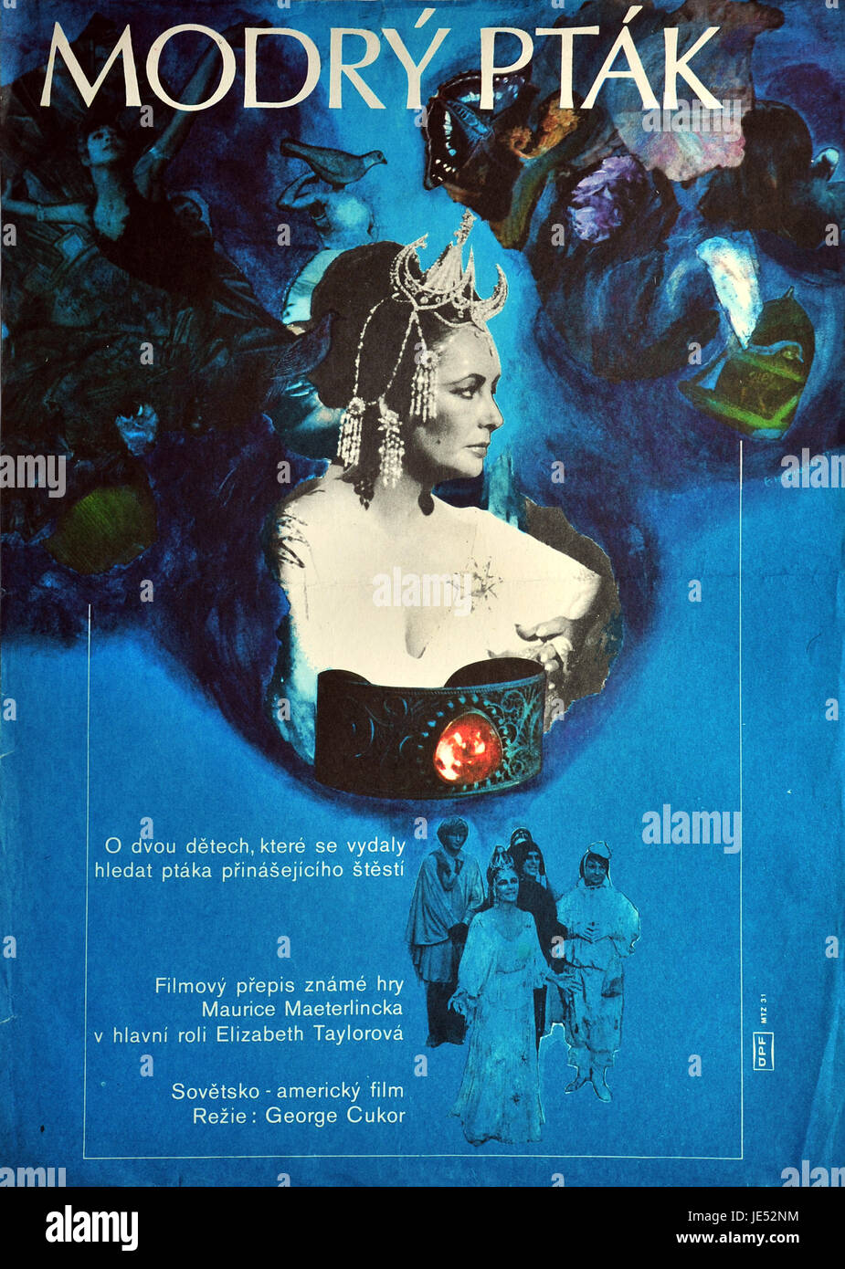 L'Oiseau bleu. Affiche de film tchécoslovaque d'origine américano-soviétique pour film avec Elizabeth Taylor à partir de 1976. Banque D'Images