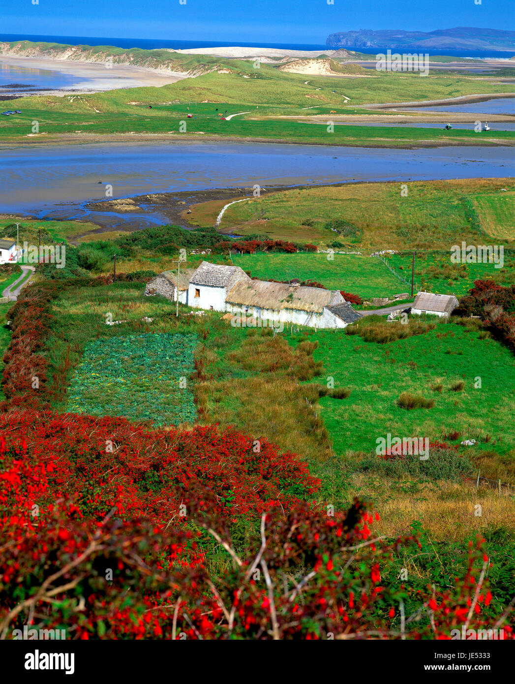 Gîte à la ferme au toit de chaume à Magheroarty, Co Donegal Banque D'Images