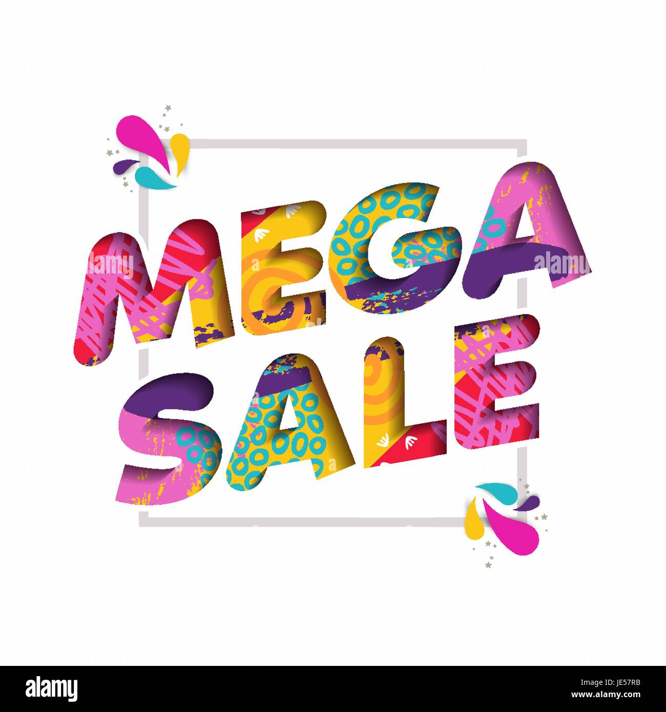 Mega vente dans des couleurs vives offre pour big offre spéciale discount, modern typography en 3D Modèle de coupe de papier. Vecteur EPS10. Illustration de Vecteur