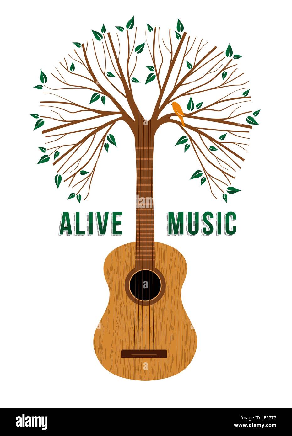 Arbre généalogique de guitare et d'oiseau et de la nature de la décoration. Concept illustration pour environnement de soins ou de la musique en direct de l'affiche. Vecteur EPS10. Illustration de Vecteur