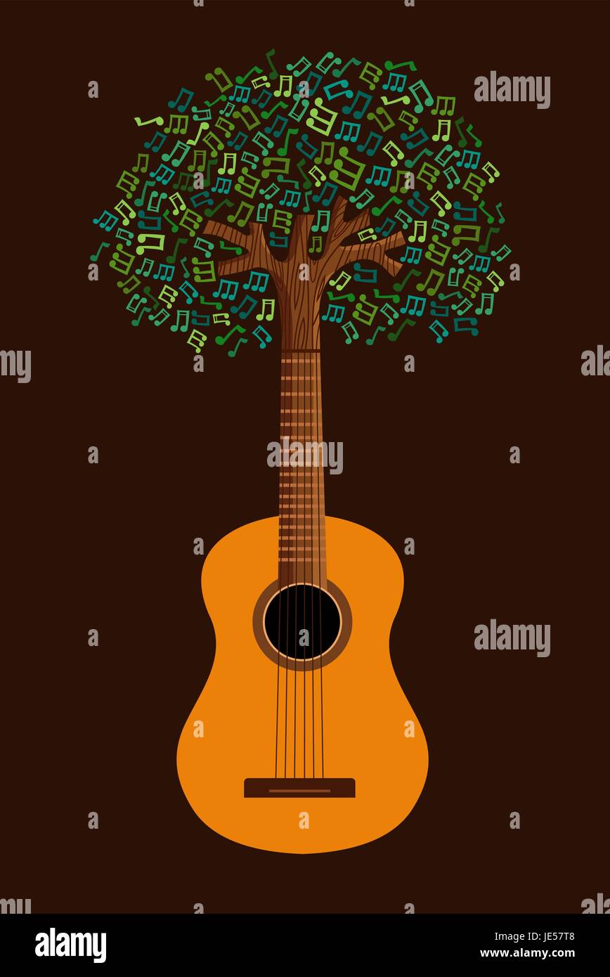 Arbre généalogique de guitare avec note musicale décoration. Concept illustration pour la nature de l'aide ou de la musique live. Vecteur EPS10. Illustration de Vecteur