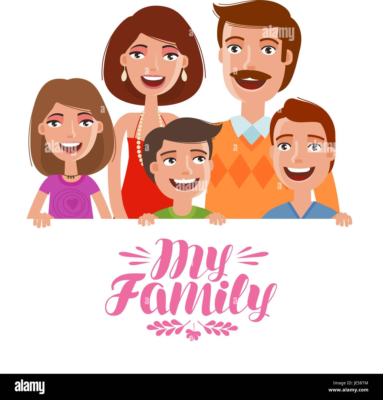 Famille heureuse. Les gens, les parents et les enfants. Cartoon vector illustration Illustration de Vecteur