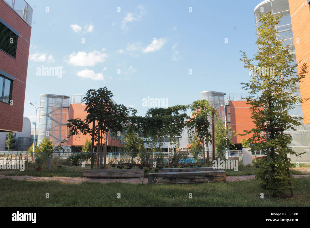 Une photographie montrant le campus de l'Université Masaryk à Brno, République tchèque. Le campus sert de centre éducatif important dans la région, connu pour son architecture moderne et divers programmes académiques. Banque D'Images