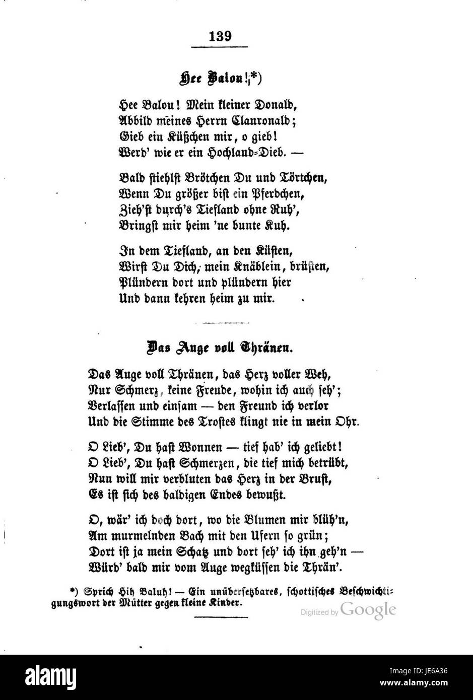 Burns Lieder und Balladen comprend les paroles et les ballades du célèbre poète écossais Robert Burns. Connu pour sa célébration de la culture écossaise, les œuvres de Burns sont riches en fierté nationale, romance et commentaires sociaux. Banque D'Images